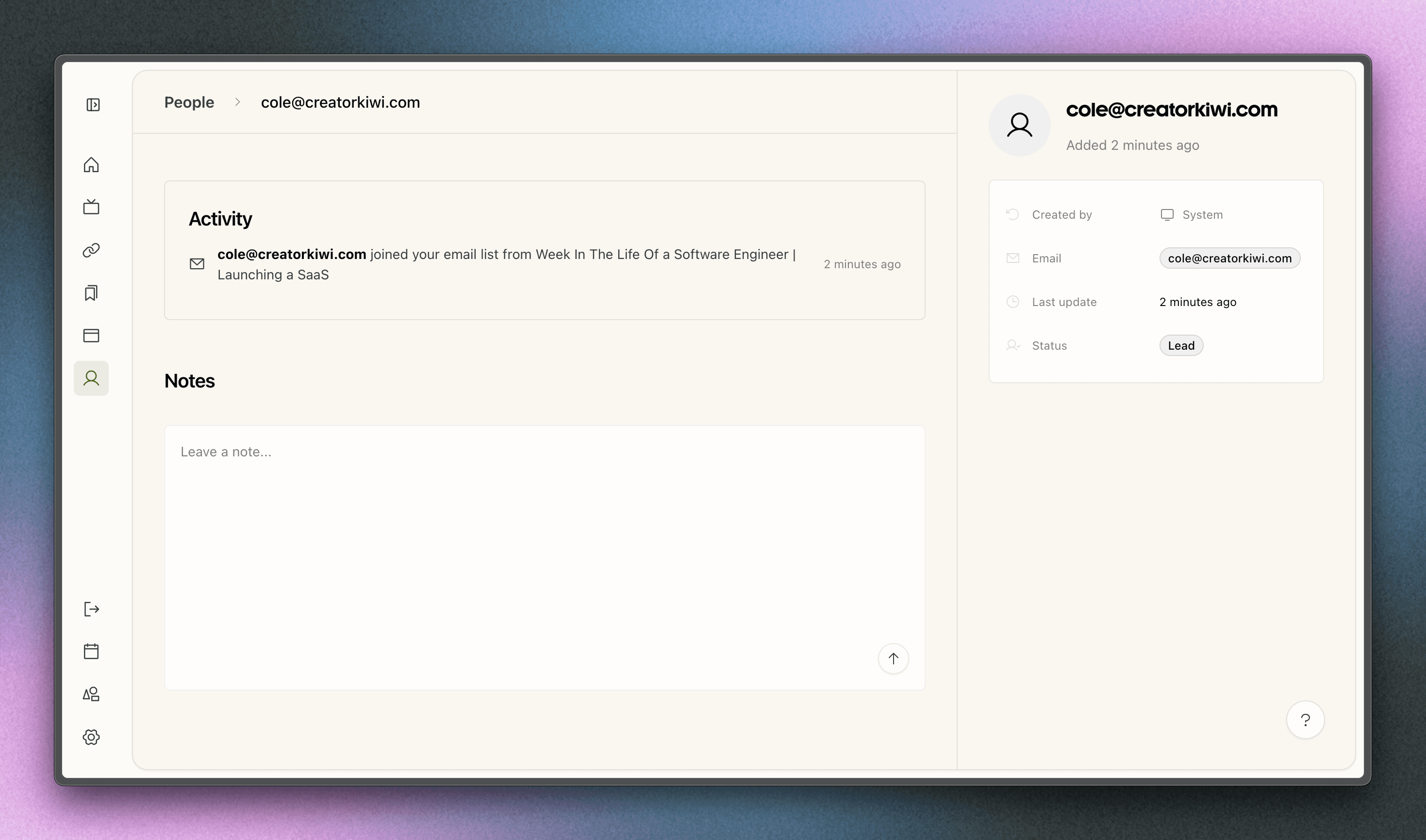 A newly created person from the Carrd integration